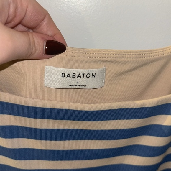 Aritzia Babaton Striped Tank Contour Bodysuit in Beige/Blue Size L - Picture 3 of 6